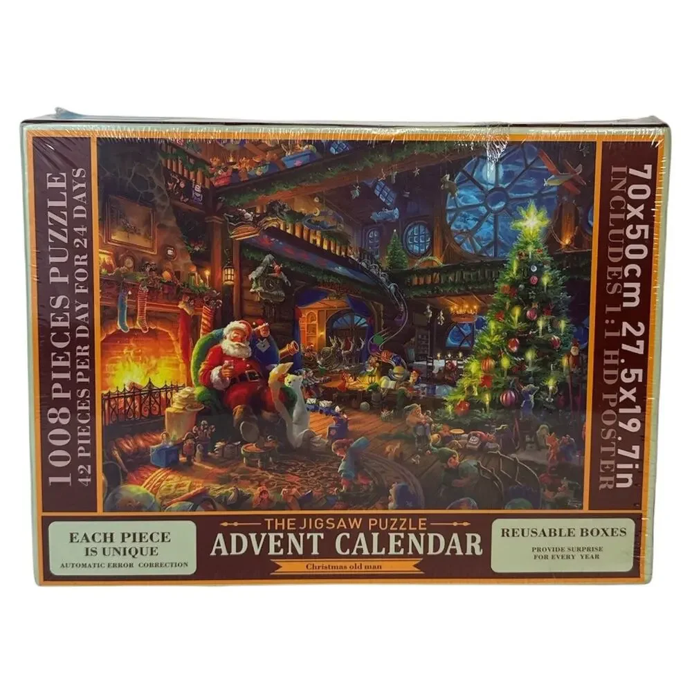 The Jigsaw Puzzle‎ Advent Calendar Christmas Old Man Santa 1008 pc 27 x 19 NEW